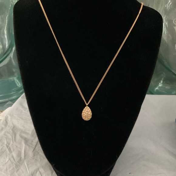 VINTAGE CHRISTIAN DIOR GOLD TONED PAVE TEARDROP PENDANT NECKLACE - Picture 6 of 7